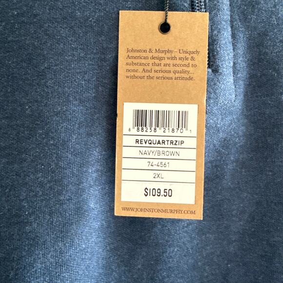 NWT Johnston & Murphy Men's Reversible Solid Quarter-Zip Navy/Brown Size 2XL - Picture 8 of 9